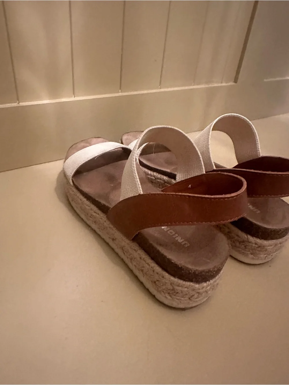 UNIONBAY White and Brown Platform Espadrille Sandals